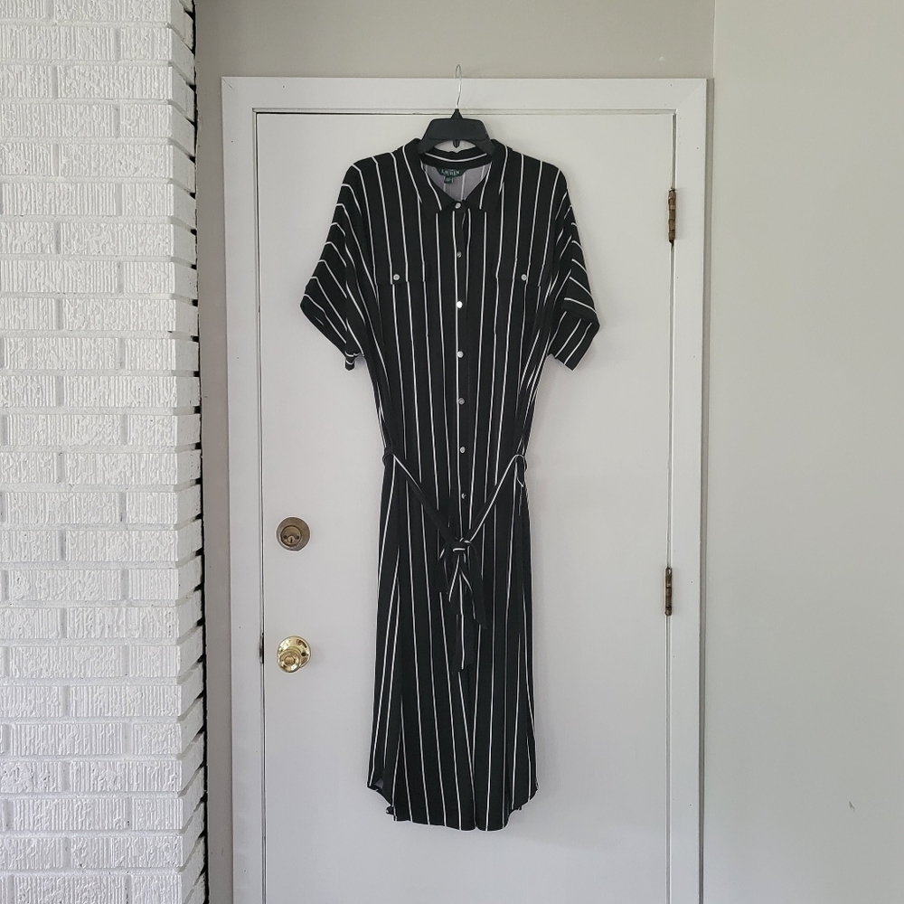 Lauren belted striped jersey maxi dress